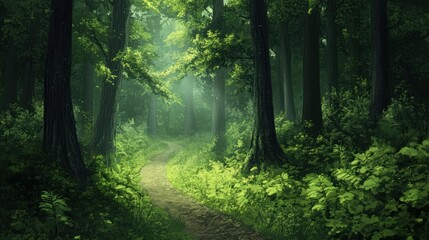 Fototapeta premium Enchanted Forest Path: A Mystical Journey Through Lush Greenery