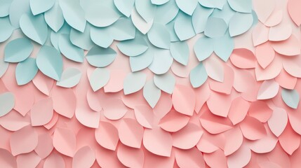 Obraz premium Colorful Pastel Petals Background Created with Soft Paper Cutouts in Shades of Pink and Blue for Creative Design and Craft Projects