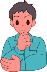 Fototapeta premium 作業服を着た考えるデフォルメ男性のイラスト