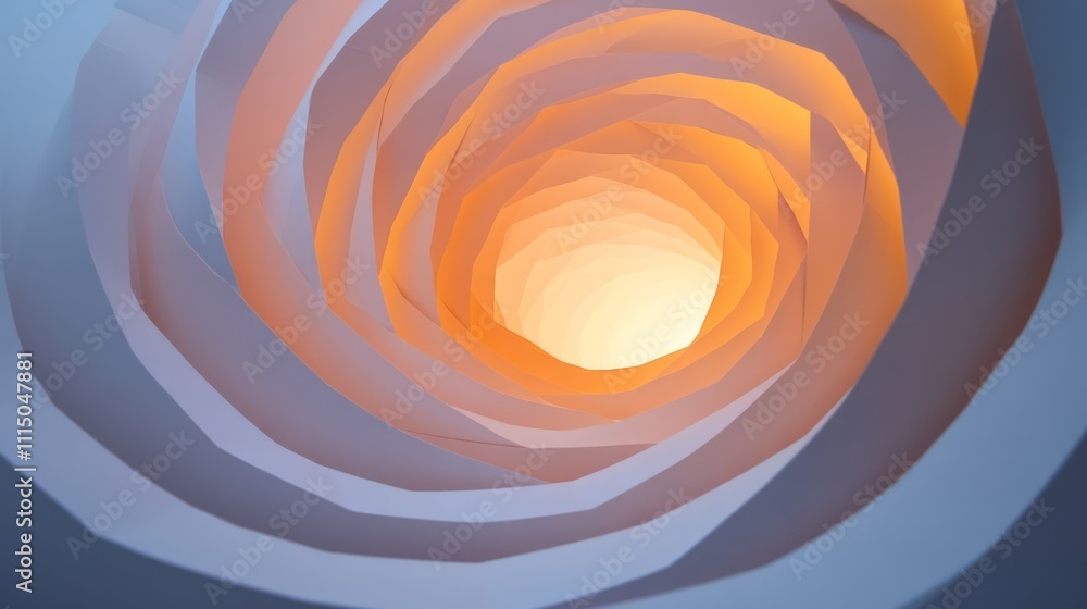 Poster abstract 3d illustration of a spiral shape with soft lighting and paper-like texture resembling a ro