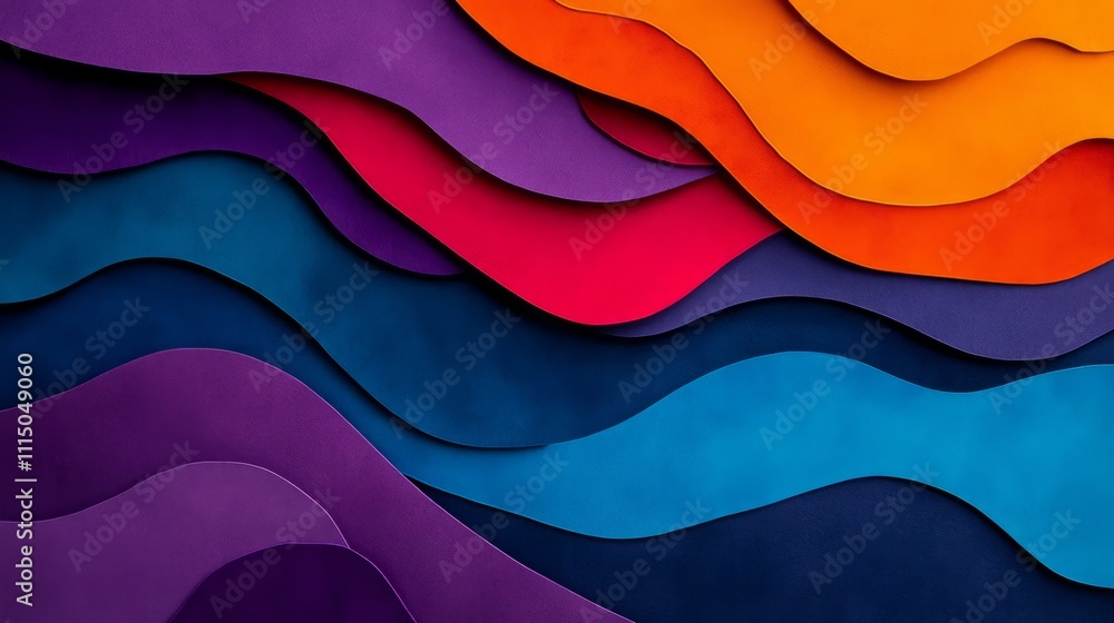 Poster abstract waves of colorful paper layers illustrating artistic depth and texture with vibrant shades 