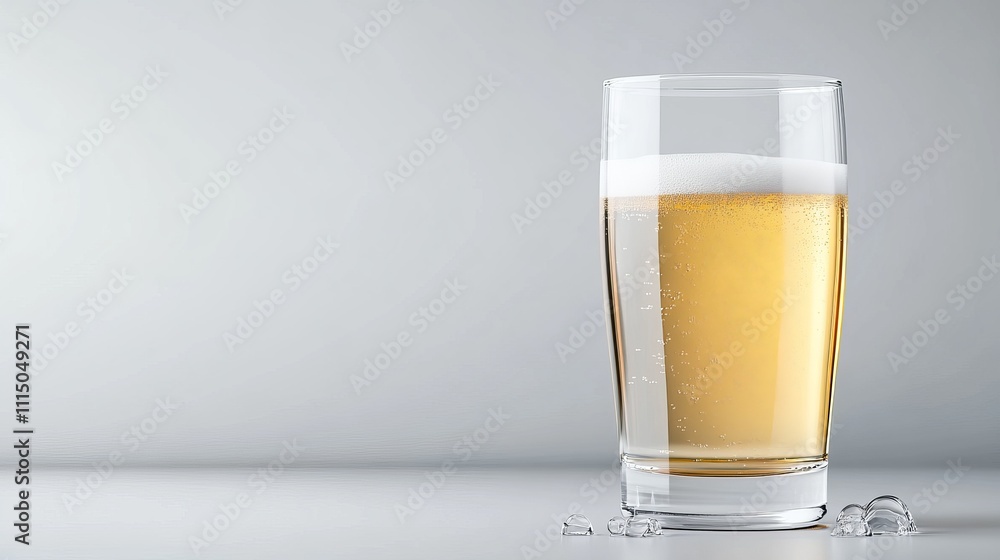 Poster realistic 3d model of empty beer glass with foam and ice cubes