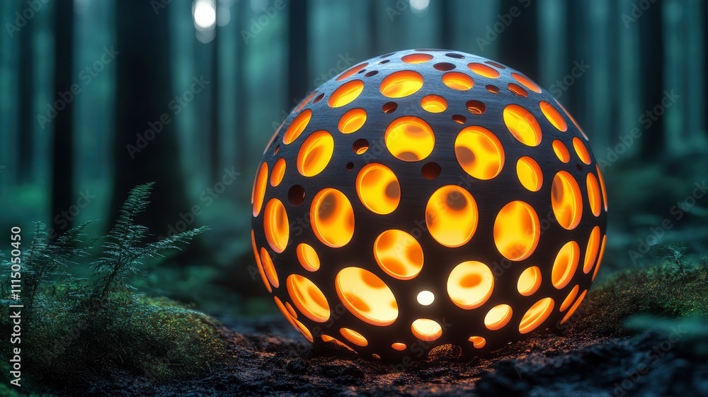Poster glowing patterned orb in a mystical forest setting