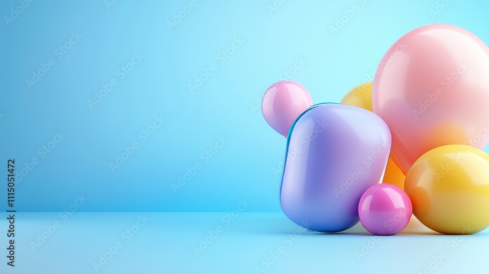 Poster colorful 3d bubbles on empty background for modern design projects