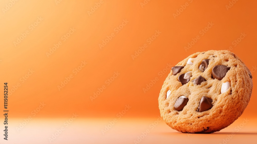 Poster realistic 3d cookie model on orange background for design use