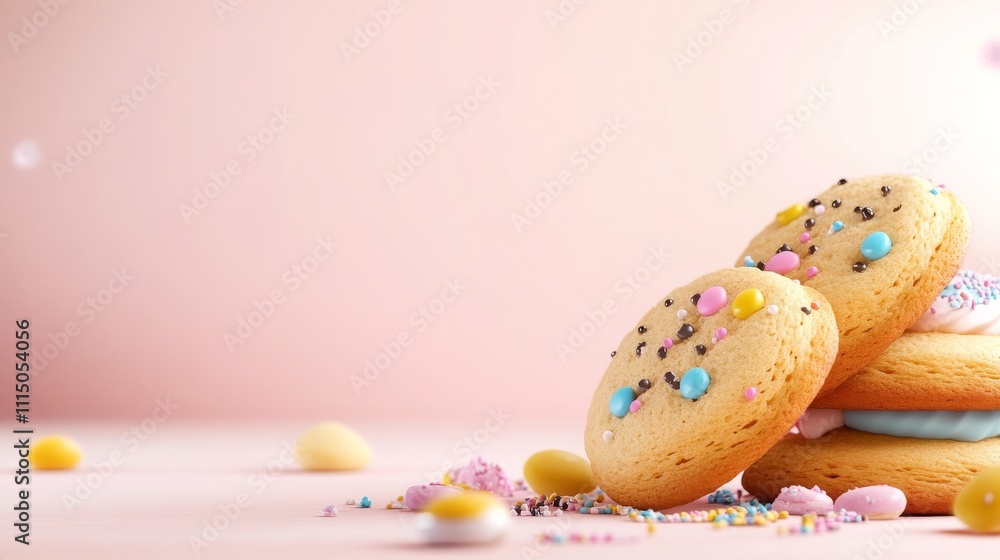 Poster vibrant 3d cookie model with colorful decoration on empty background