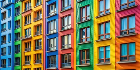 Obraz premium Close up of vibrant buildings featuring modern windows, colorful, buildings, architecture, urban, cityscape, modern, design
