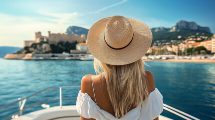Fototapeta premium Tourist enjoying french riviera from a yacht near menton, france