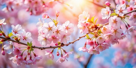 Fototapeta premium Beautiful cherry blossoms blooming on a tree, spring, pink, flowers, blooming, nature, tree, branches, delicate, petals