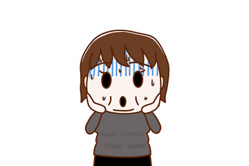 （上半身正面）真っ青になって冷や汗をかきながら埴輪のような顔で慌てる太った女性