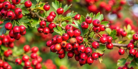 Fototapeta premium A close-up photo of a vibrant hawthorn bush in full bloom with bright red berries , nature, plant, hawthorn, bush, foliage