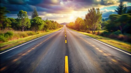 Obraz premium Empty road leading into blurred background, empty, road, street, highway, freeway, transportation, travel, journey