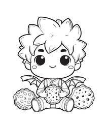 Coloring page boy hold cranberry fruit illustration