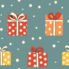 Obraz premium Seamless pattern of wrapped gifts with polka dots