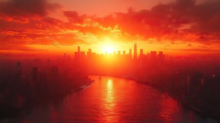 Heatwave impacting an urban area, visualized by showing the extreme outdoor temperatures and atmospheric conditions