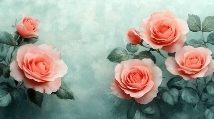 Elegant Peach Roses Artistic Floral Painting