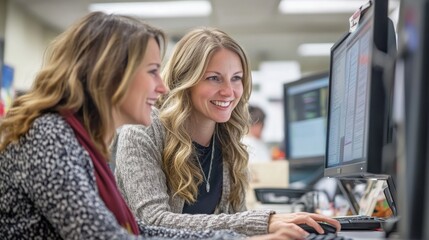 Collaborative teamwork in modern office tech environment digital interaction urban workspace positive atmosphere