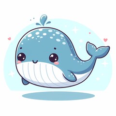 Obraz premium Cute Chibi Whale Illustration on White Background - Adorable Animal Design in Flat Style