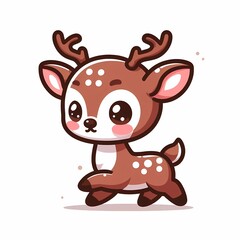 Fototapeta premium Chibi Deer Illustration in Flat Style on White Background