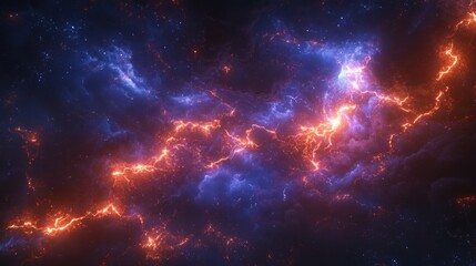 Obraz premium An electric storm with bright lightning bolts striking the ground.