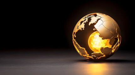 Glowing Golden Earth Sphere Abstract Art Dark Studio Background High Resolution Sharp Focus Conceptual Visualization