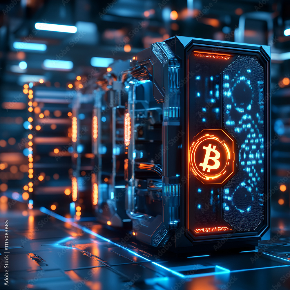 Poster innovative cryptocurrency mining operation futuristic data center digital technology high-tech envir