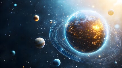 Obraz premium Exploration of Celestial Bodies in Space A Captivating High-Resolution Digital Art Depicting the Universe's Mysteries