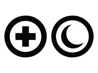 Obraz premium Red cross and red crescent vector isolated icons. Medicine health hospital signs symbols vector abstract graphic design. Emergency medicine concept. First aid. Health care.