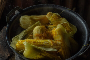 corn in a pan