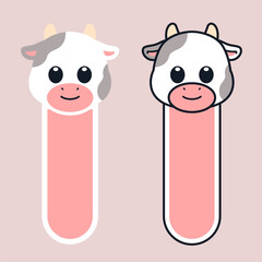 Vector Cow Bookmark Flat Design Illustration