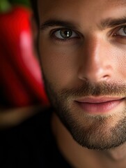 Obraz premium Intense gaze and subtle smile. AI.