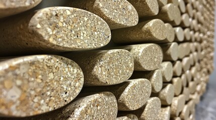 Textured Surface of Stacked Round Wooden Shapes Background Pattern