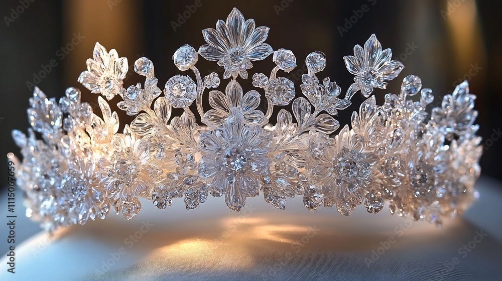 Poster a delicate and ornate glass crown with intricately detailed crystal patterns sparkling beautifully u