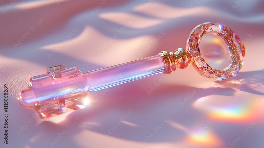 Poster elegant glass key with a minimalist and modern design allowing light to pass through and creating be