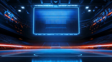 Fototapeta premium Futuristic Arena with Glowing Neon Lights and Digital Screen