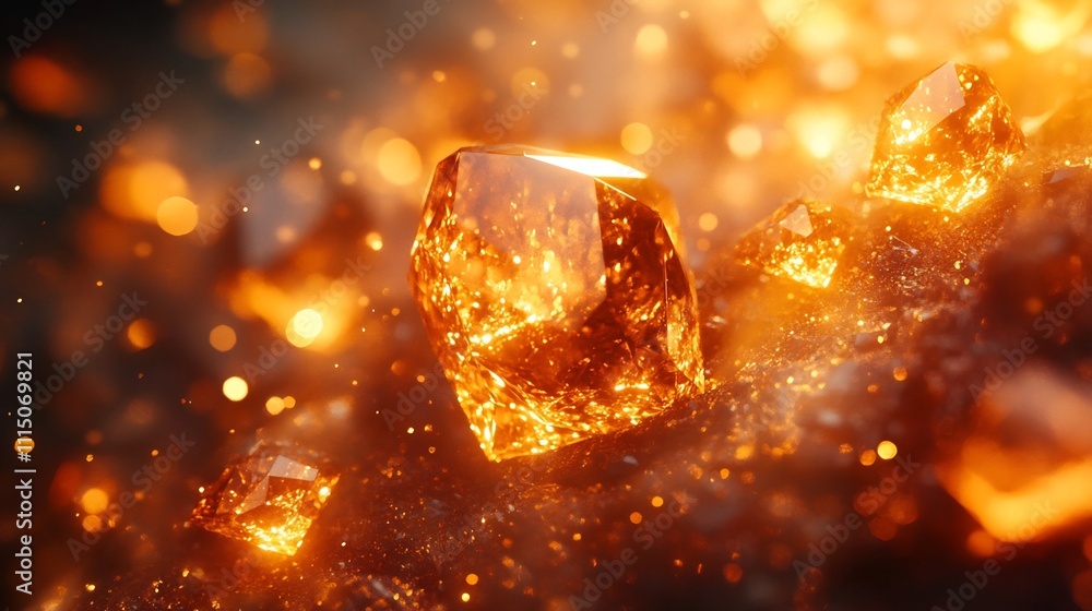 Poster scattered diamonds with shimmering light creating a luxurious and elegant ambiance sparkling gemston