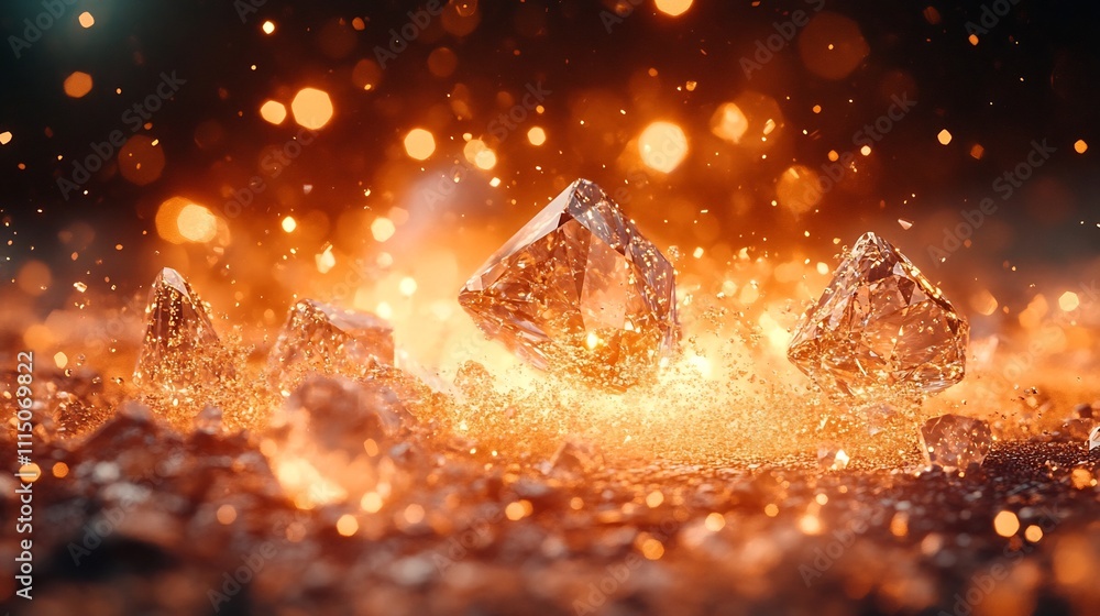 Poster a conceptual image showcasing multiple small diamonds scattered throughout creating a shimmering and