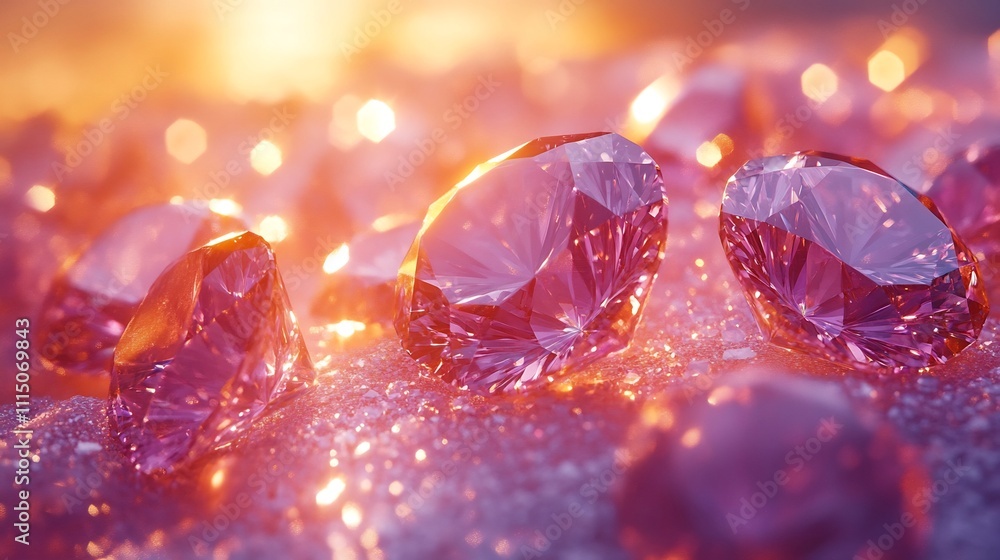 Poster a conceptual image showcasing a luxurious scattered arrangement of multiple small shimmering diamond