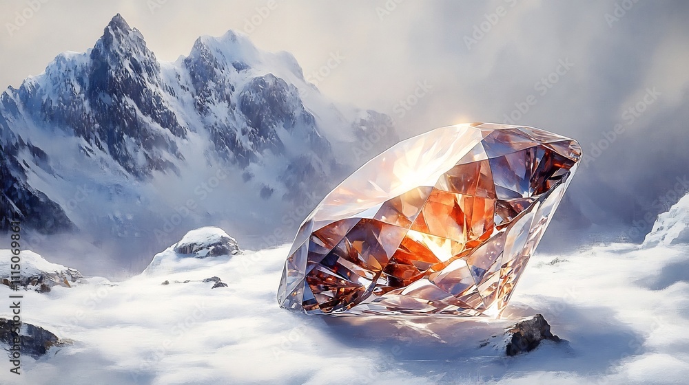 Poster a conceptual of a single large diamond with exceptional brilliance and clarity with light cascading 
