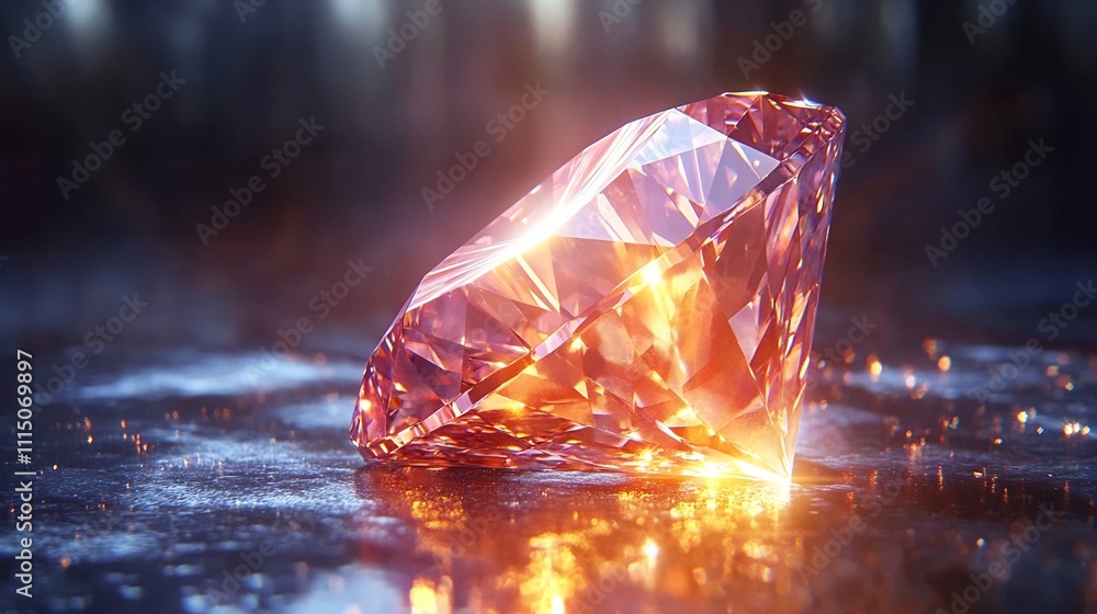 Poster exceptional brilliance of a single large diamond with light cascading through its intricate facets i