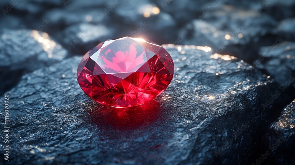Poster conceptual close up view of a radiant ruby gemstone with rich red hues shimmering in natural light s