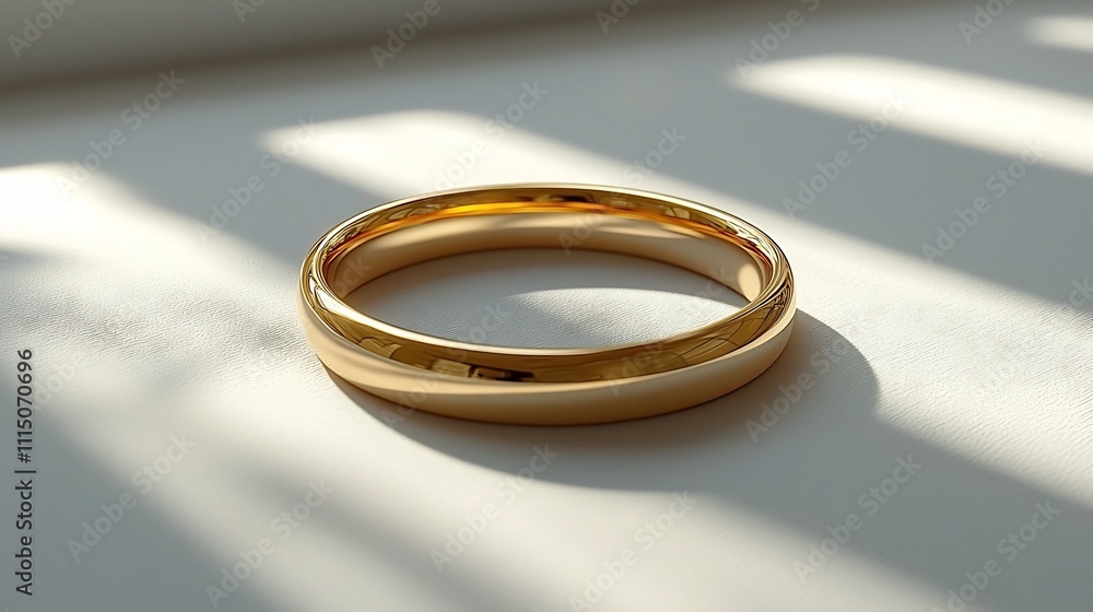 Poster close up photo of a delicate and minimal gold band ring with a subtle shine isolated on a clean and 