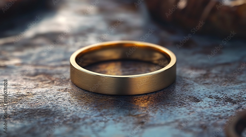 Poster elegant and modern gold ring with a sleek minimalist design shown against a textured background with
