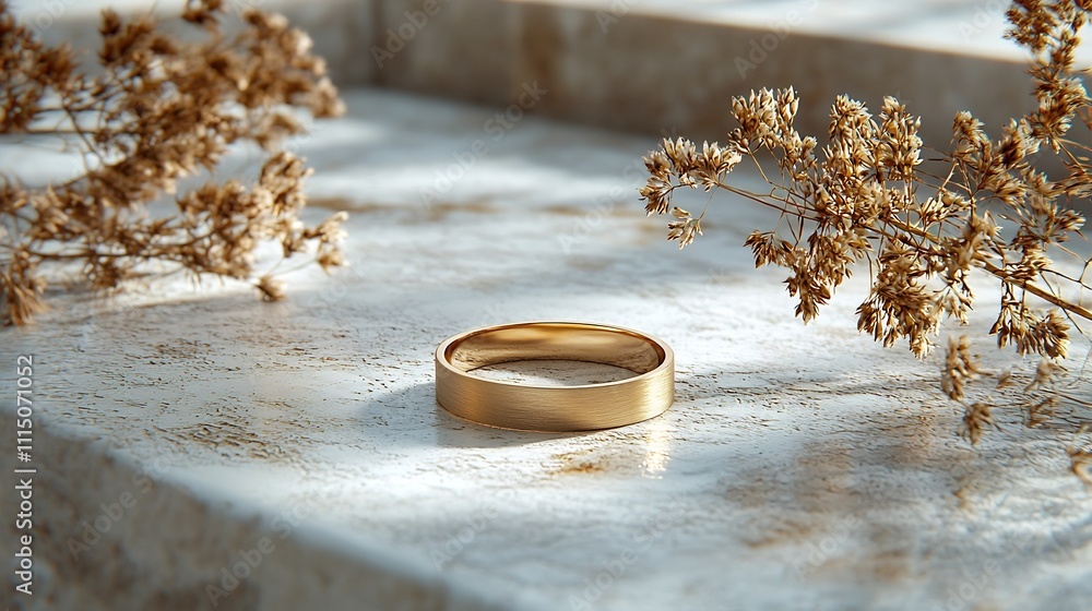 Poster stunning modern gold ring with a sleek minimalist design showcased on a textured background with sof