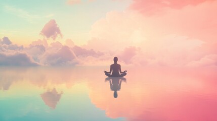 Fototapeta premium Serene Meditation in Tranquil Water Reflection