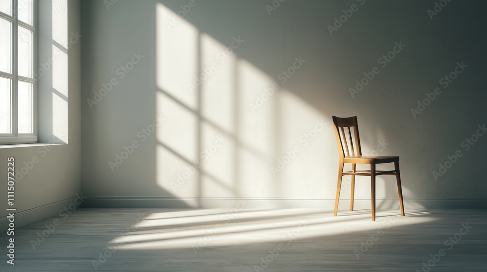 Aufkleber a 4k photo of an empty room with a single chair placed near the corner. light streams in, casting su