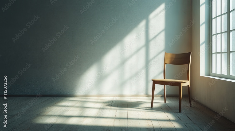 Aufkleber a 4k photo of an empty room with a single chair placed near the corner. light streams in, casting su