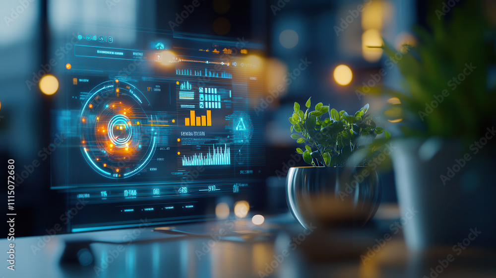 Aufkleber futuristic digital interface displaying energy data analytics in modern workspace