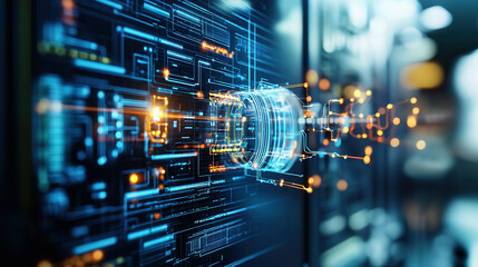 Obraz premium futuristic digital interface with glowing circuits and data flow, symbolizing advanced technology