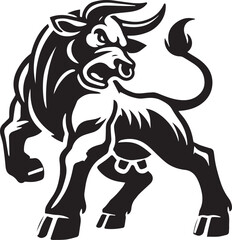 Obraz premium black and white bull, angry Cow Silhouette vector black and white